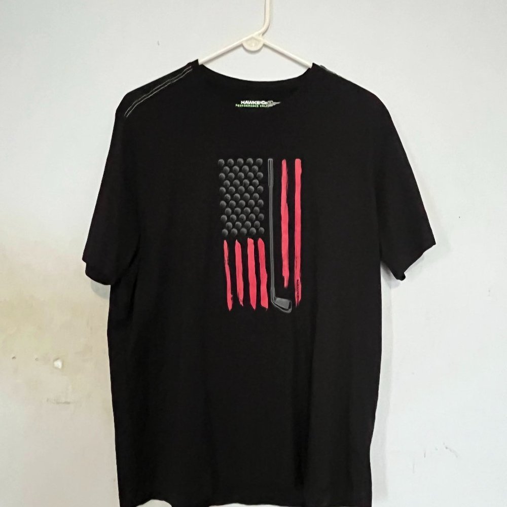 Hawke & Co Flag Performance Golf T-Shirt Men’s XL Black 100% Cotton Like New